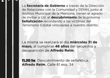 Descubrimiento de la próxima señalización recordando a las víctimas del terrorismo de estado