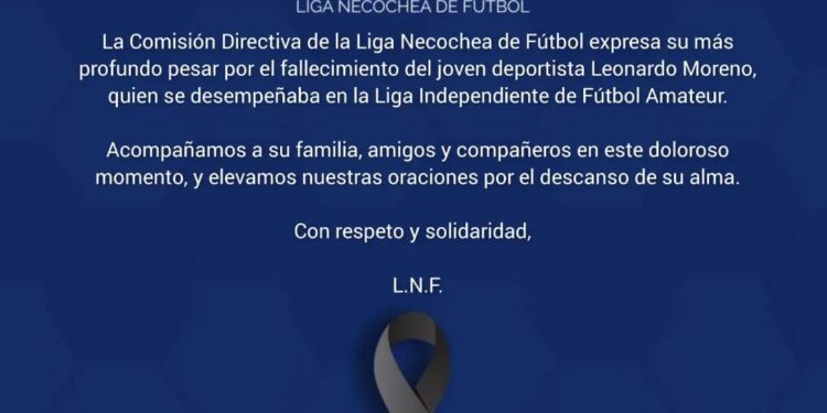 Por el fallecimiento de Leonardo Moreno, la Liga Necochea de Fútbol suspendió el partido entre Estación Ministerio y Estación Quequén