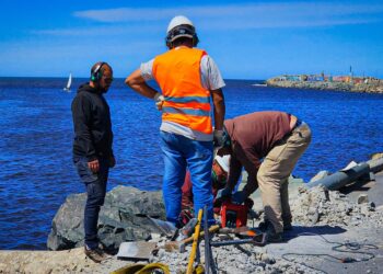 Trabajos de mantenimiento y reemplazo de columnas de alumbrado en la Escollera Sur